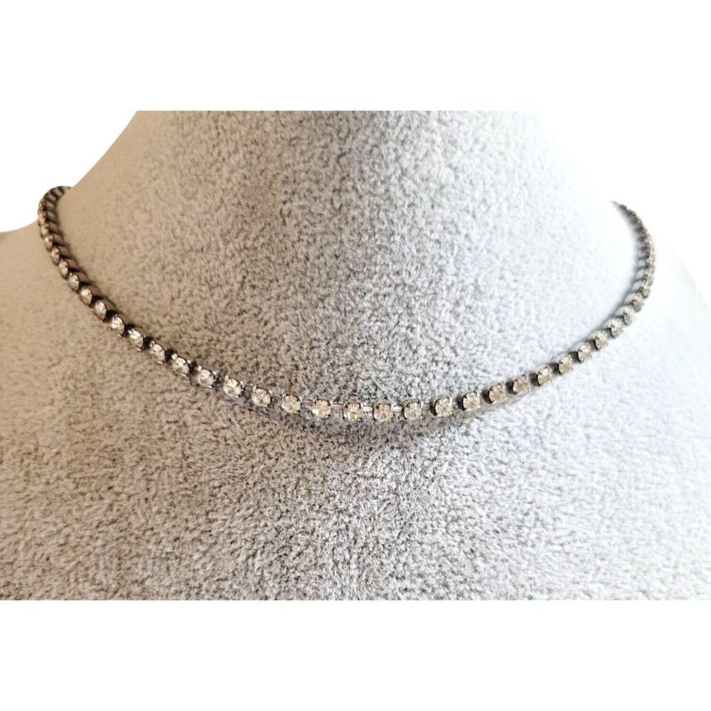 Silver Tone Rhinestone 1950s Collar Necklace Sparkly Old Hollywood Style